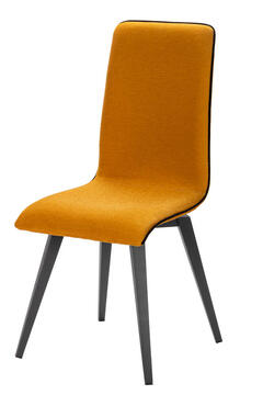 LELYAM chaise tissu aqua clean jaune tournesol passepoil contrasté noir pietement fuseau métal personnalisable divers revêtements et piétements