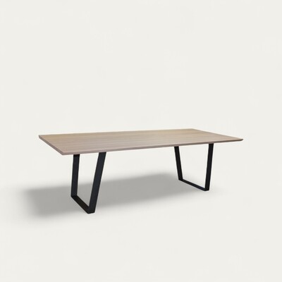 M1700_table chêne blanchi double plateau piétement métal trapèze sur mesure made in bretagne