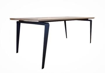 M1702_table chêne blanchi plateau double biseau sur la longueur piétement métal sur mesure made in bretagne pirotais