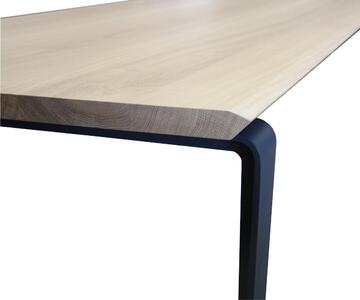 M1702D_table chêne blanchi plateau double biseau sur la longueur piétement métal sur mesure made in bretagne