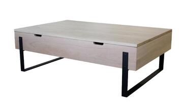 M2500_Table basse chêne blanchi bois massif plateau relevant pied métal noir fabrication française sur mesure