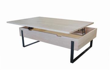 M2500D_Table basse chêne blanchi bois massif plateau relevant pied métal noir fabrication française sur mesure