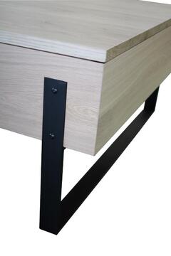 M2500D_Table basse chêne blanchi bois massif plateau relevant pied métal noir fabrication française sur mesure détail