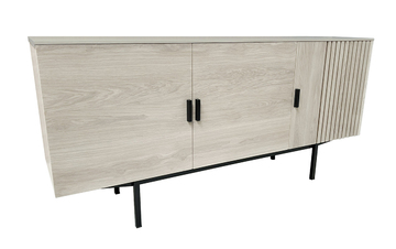 T1160_Buffet 3 portes tasseaux Chêne blanchi massif pied métal bateau étagères bois réglables made in Bretagne personnalisable Rennes Avranches