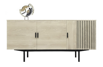 T1160_Buffet 3 portes tasseaux Chêne blanchi massif pied métal bateau étagères bois réglables made in France personnalisable Rennes Avranches