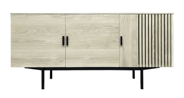 T1160_Buffet 3 portes tasseaux Chêne blanchi massif pied métal bateau étagères réglables sur crémaillères bois made in France personnalisable Rennes Avranches