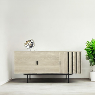 T1160_Buffet Tempo 3 portes chêne blanchi massif tasseaux pied bateau métal noir sur mesure personnalisable made in betagne Rennnes Avranches 1200