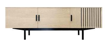 T2562_Buffet TV Tempo 3 portes tasseaux chêne blanchi pied métal noir sur mesure personnalisable made in bretagne