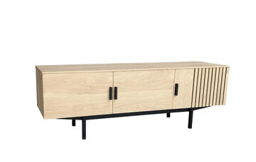 T2562_Buffet TV Tempo 3 portes tasseaux chêne blanchi pied métal noir sur mesure personnalisable made in bretagne