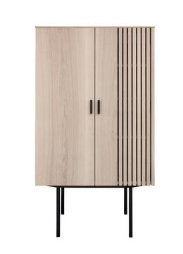 T3484_Armoirette vitrine 2 portes tasseaux étagères bois CHENE blanchi et wengé noir pied métal bateau noir sur mesure made in bretagne Pirotais meubles
