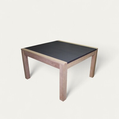 Table carré solstis 1 allonge en bout sur coulisses métalliques chêne blanchi et cendré personnalisable made in france Pirotais