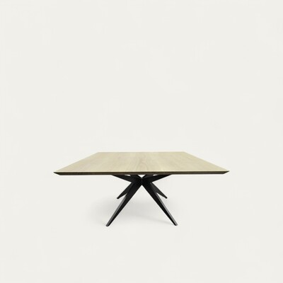 table carrée bois massif chêne blanchi piétement papillon thermo laqué noir made in france personnalisable sur mesure