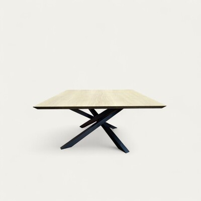 table carrée chant biseauté bois massif pied métal mikado laqué noir  fabrication française pirotais meubles