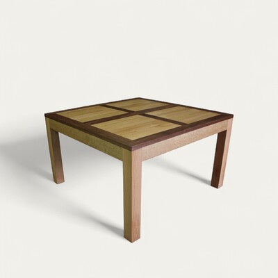 Table carrée création chêne et noyer naturel allonge papillon au centre made in bretagne