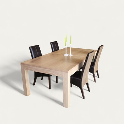 Table création chêne blanchi massif 2 allonges à l'intérieur ouverture synchronisée sur mesure made in bretagne