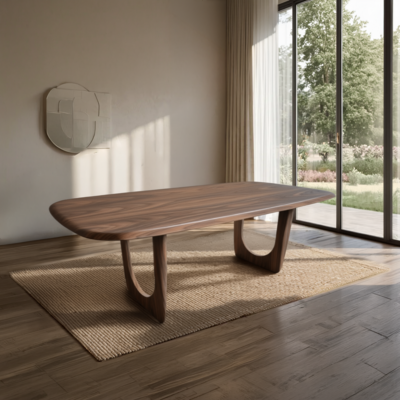 Table ovale ublo noyer naturel massif pied ajouré avec arrondis sur mesure made in bretagne