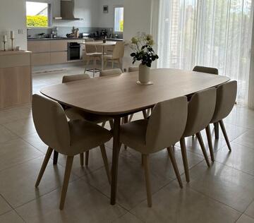 Table ovale vintage trombone chêne extra blanchi et gris sur mesure personnalisable made in France Pirotais Meubles