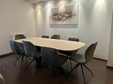 Table plateau en frêne massif, pied métal mikado sur mesure fabrication française