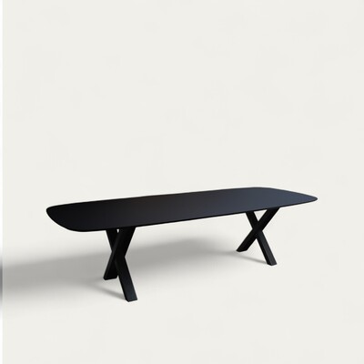 Table plateau ovale trombone fénix noir piétement métal-Photoroom