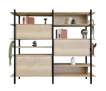 TO5450_Etagère bibliothèque secrétaire chêne massif et métal plateaux arrondis en aile d'avion sur mesure personnalisable made in Bretagne