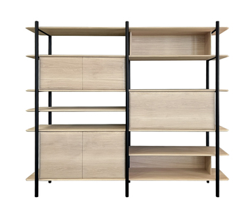 TO5450_Etagère bibliothèque secrétaire ouvert chêne massif et métal plateaux arrondis en aile d'avion sur mesure personnalisable made in Bretagne