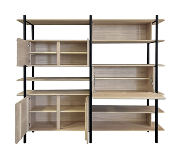 TO5450_Etagère bibliothèque secrétaire ouvert chêne massif et métal plateaux arrondis en aile d'avion sur mesure personnalisable made in Bretagne Rennes