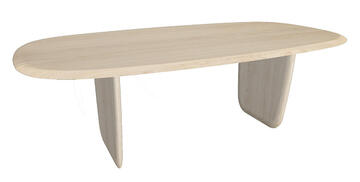 U1838_Table UBLO ovale en aile d'avion pied plein avec arrondis chêne blanchi bois massif sur mesure fabrication française