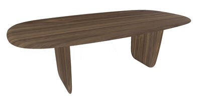 U1838_Table UBLO ovale en aile d'avion pied plein avec arrondis noyer naturel bois massif sur mesure fabrication française