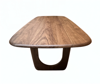U1838PU_Table forme ovale noyer naturel massif dessus et piétement en u arrondis en aile d'avion sur mesure personnalisable fabrication française Rennes Avranches