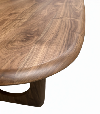 U1838PU_Table forme ovale noyer naturel massif dessus et piétement en u bords arrondis en aile d'avion sur mesure personnalisable fabrication française Rennes Avranches