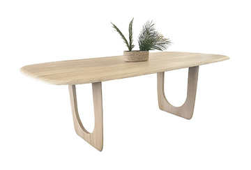 U1838PU_Table ovale chêne blanchi massif dessus et piétement en u arrondis en aile d'avion sur mesure personnalisable fabrication française