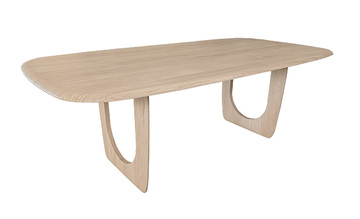 U1838PU_Table ovale chêne blanchi massif plateau biseauté et piétement en u arrondis en aile d'avion sur mesure personnalisable fabrication française Rennes Avranches
