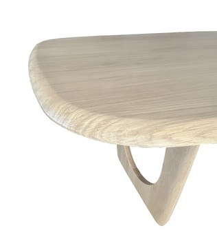 U1838PU_Table ovale chêne blanchi massif plateau biseauté et piétement en u arrondis en aile d'avion sur mesure personnalisable fabrication française