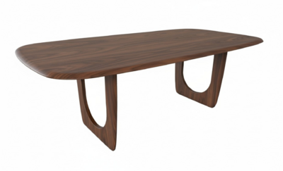 U1838PU_Table ovale noyer naturel massif dessus et piétement en u arrondis en aile d'avion sur mesure personnalisable fabrication française Rennes Avranches