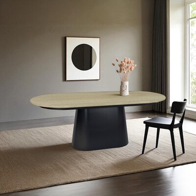 U1850_Table ovale Ublo avec allonge chêne blanchi pied conique ovale