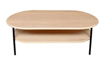 U2571_Table basse Ublo double plateau chêne blanchi bois massif piétement métal noir