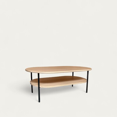 U2571_Table basse Ublo double plateau chêne blanchi massif piétement métal noir