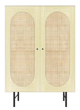 U3482_Armoirette vitrine 2 portes_chêne blanchi et cannage_décor ovale_étagères réglables sur crémaillères bois_personnalisable_fabrication française