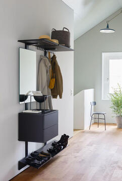 Vestiaire meuble d'entrée design modulable étagères tiroirs miroir penderie fabrication française