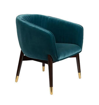 ZUIDOL fauteuil velours bleu pied bois embout doré