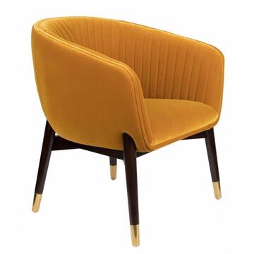 ZUIDOL fauteuil velours ocre jaune pied hévéa embout doré