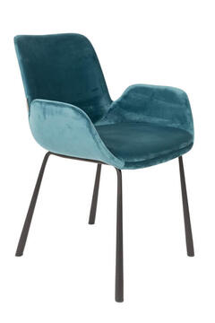 Zuiver brit chaise design velour bleu canard vintage pieds métal noir coque