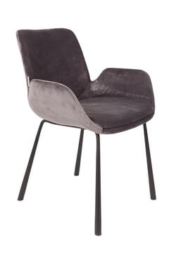 Zuiver brit chaise design velour gris vintage pieds métal noir coque