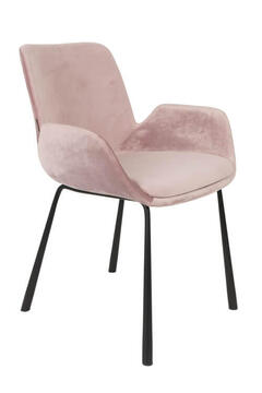 Zuiver brit chaise design velour rose vintage pieds métal noir coque