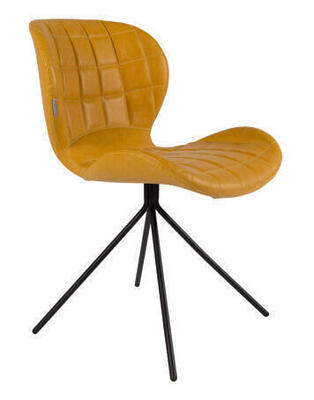 Zuiver omg LL chaise design cuir simili jaune moutarde vintage pieds métal noir coque