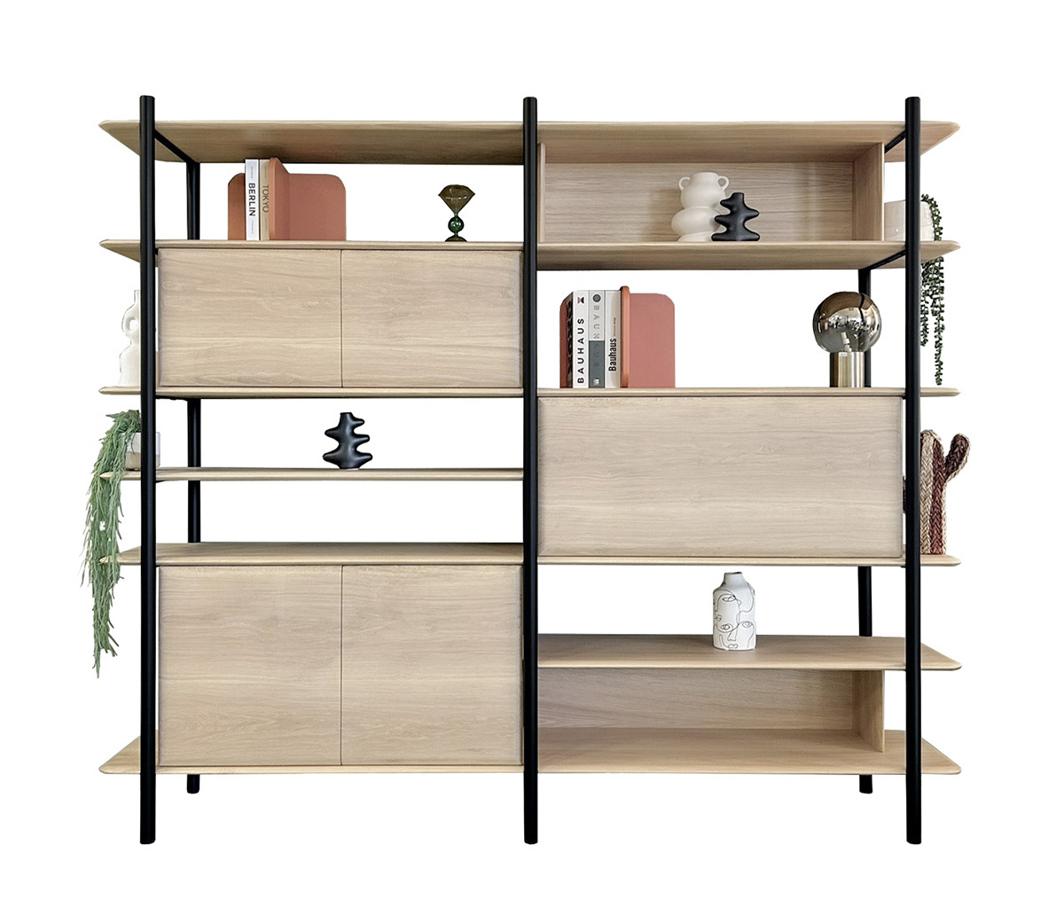 TO5450_Etagère bibliothèque secrétaire chêne massif et métal plateaux arrondis en aile d'avion sur mesure personnalisable made in Bretagne