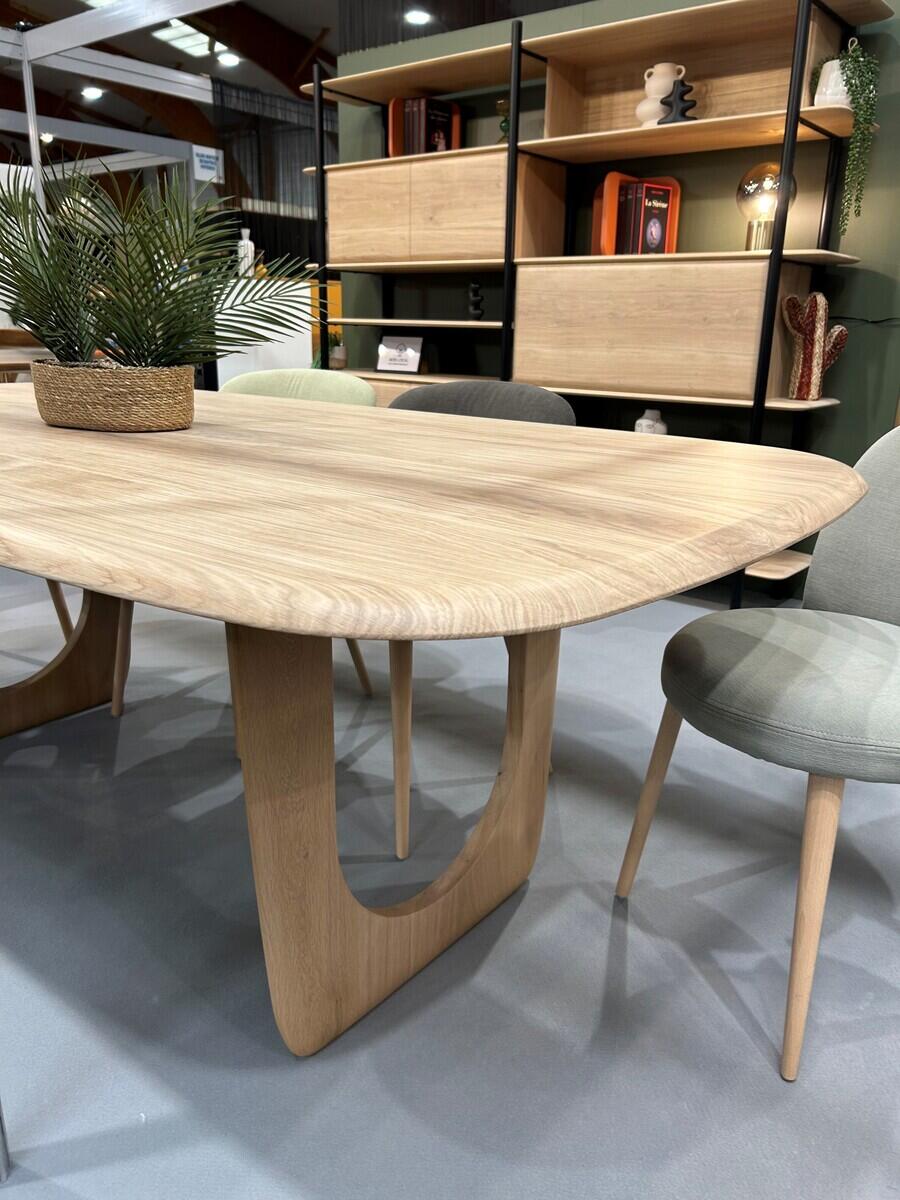 U1838_Table UBLO ovale en aile d'avion pied U avec arrondis chêne blanchi bois massif sur mesure fabrication française