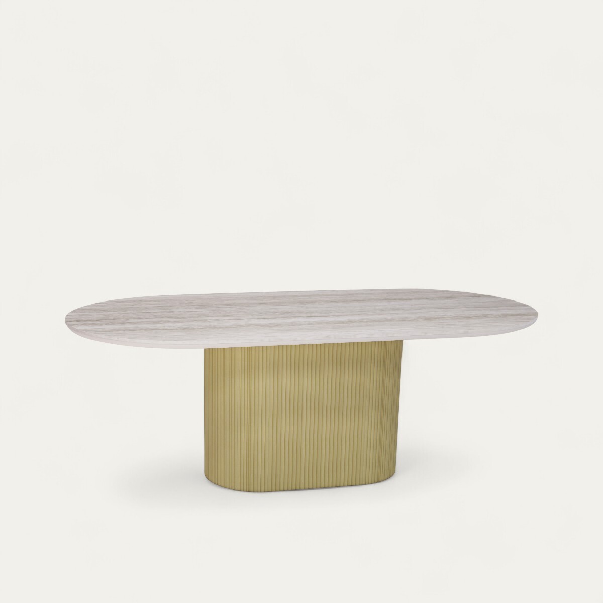 U1870_Table ovale ublo dessus céramique travertin pied cylindrique ovale cannelé chêne naturel sur mesure made in bretagne