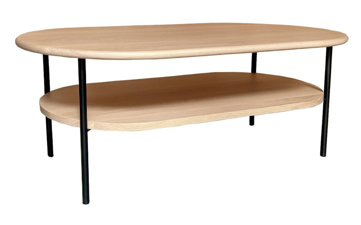 U2571_Table basse Ublo double plateau chêne blanchi massif piétement métal noir